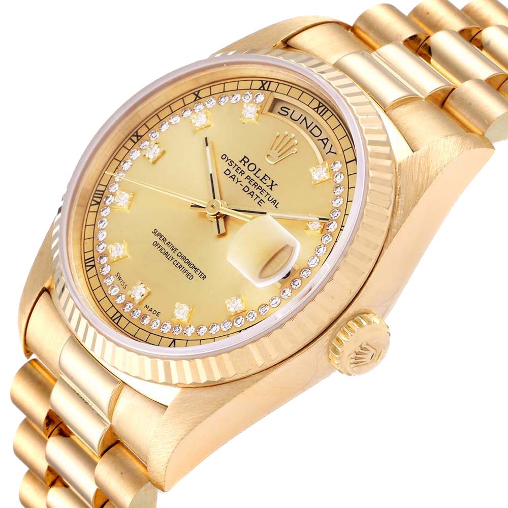 

Rolex Champagne Diamonds 18K Yellow Gold President Day-Date 18238 Men's Wristwatch 36 MM