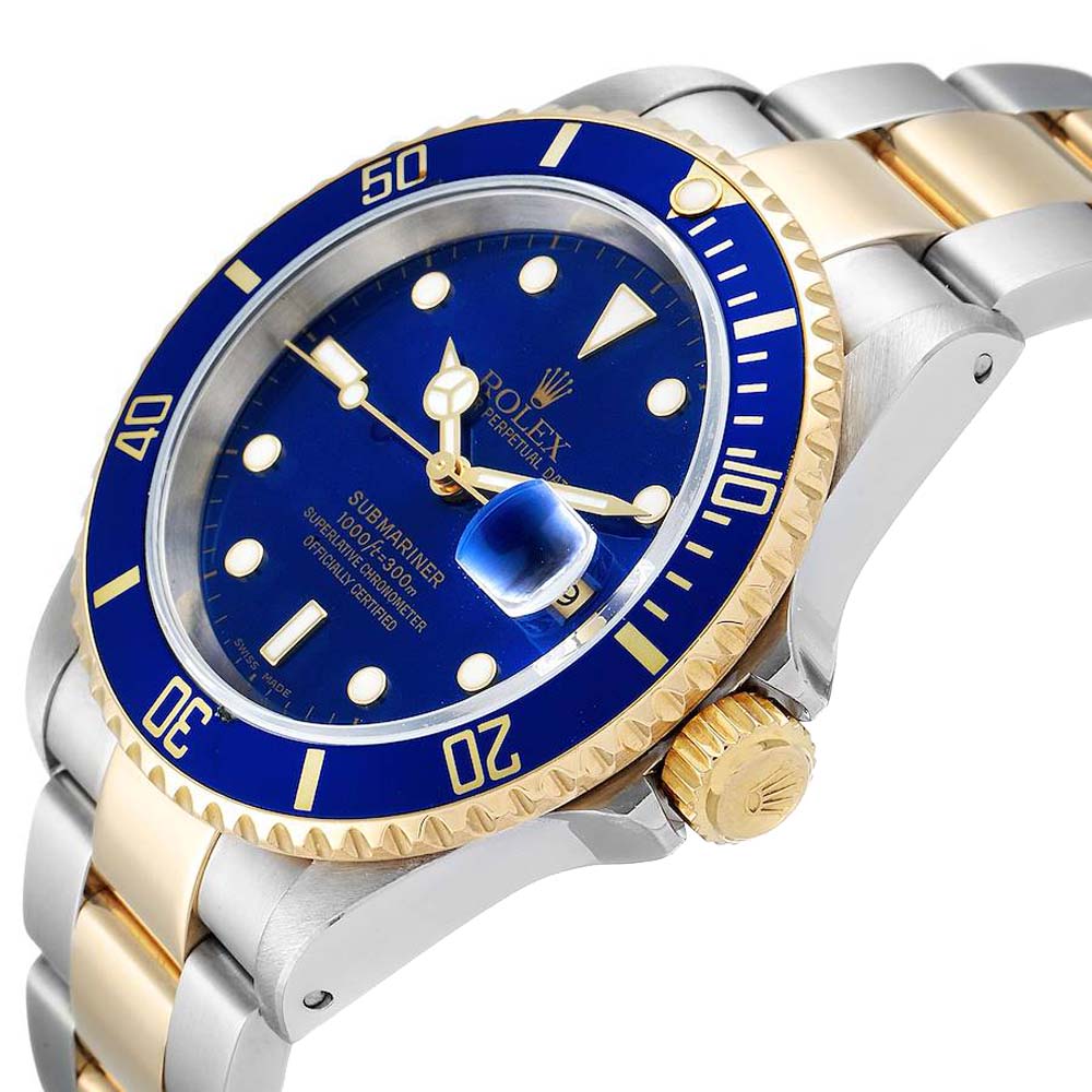 

Rolex Blue 18k Yellow Gold And Stainless Steel Submariner 16613 Men's Wristwatch 40 MM