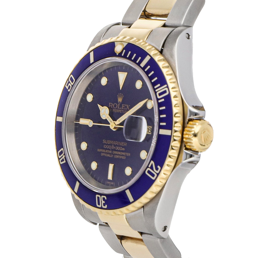

Rolex Blue 18K Yellow Gold And Stainless Steel Submariner Date 16613 Men's Wristwatch 40 MM