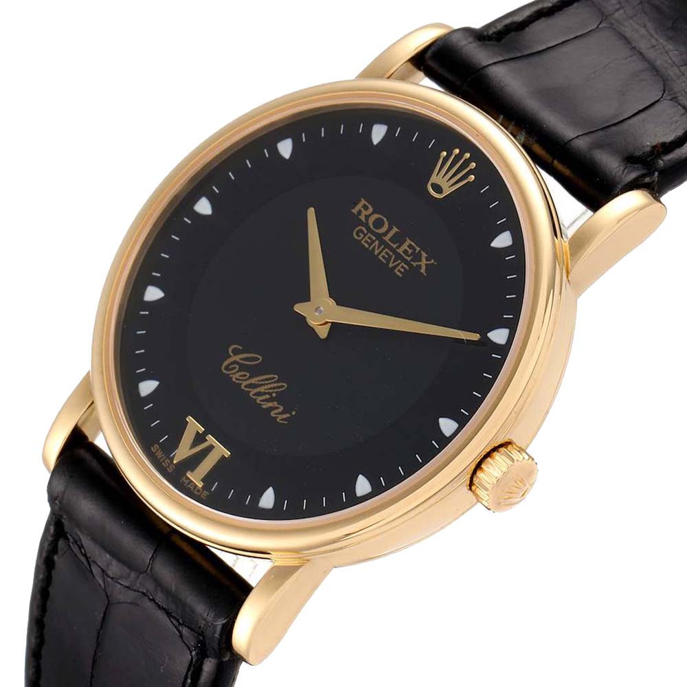 

Rolex Black 18k Yellow Gold Cellini Classic 5115 Men's Wristwatch 32 MM