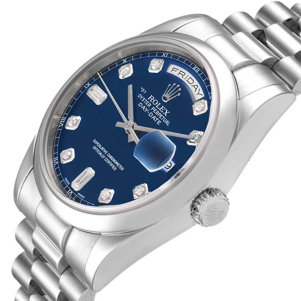 

Rolex Blue Diamonds Platinum President Day-Date 118206 Men's Wristwatch 36 MM