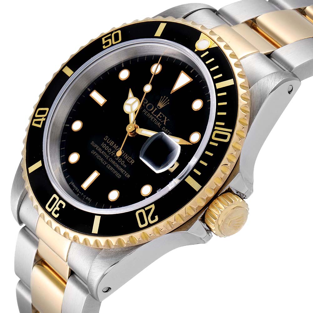 

Rolex Black 18K Yellow Gold And Stainless Steel Submariner 16613 Men's Wristwatch 40 MM