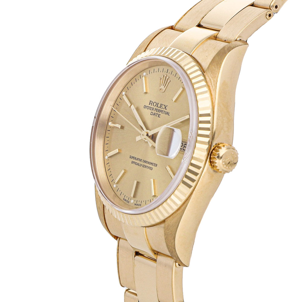 

Rolex Champagne 18K Yellow Gold Date 15238 Men's Wristwatch 34 MM