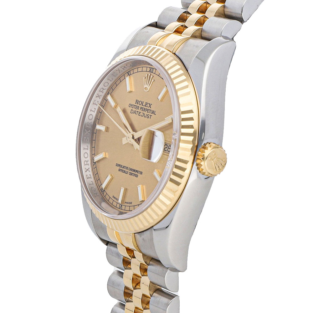 

Rolex Champagne 18K Yellow Gold And Stainless Steel Datejust 116233 Men's Wristwatch 36 MM