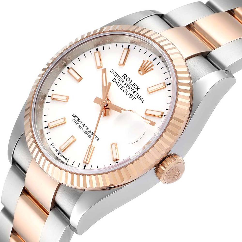 

Rolex White 18K Rose Gold And Stainless Steel Datejust 126231 Men's Wristwatch 36 MM