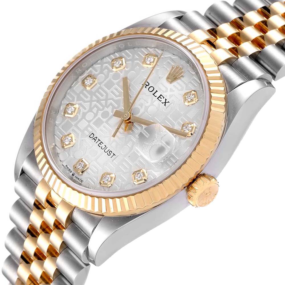 

Rolex Silver Diamonds 18K Yellow Gold And Stainless Steel Datejust 126233 Men's Wristwatch 36 MM