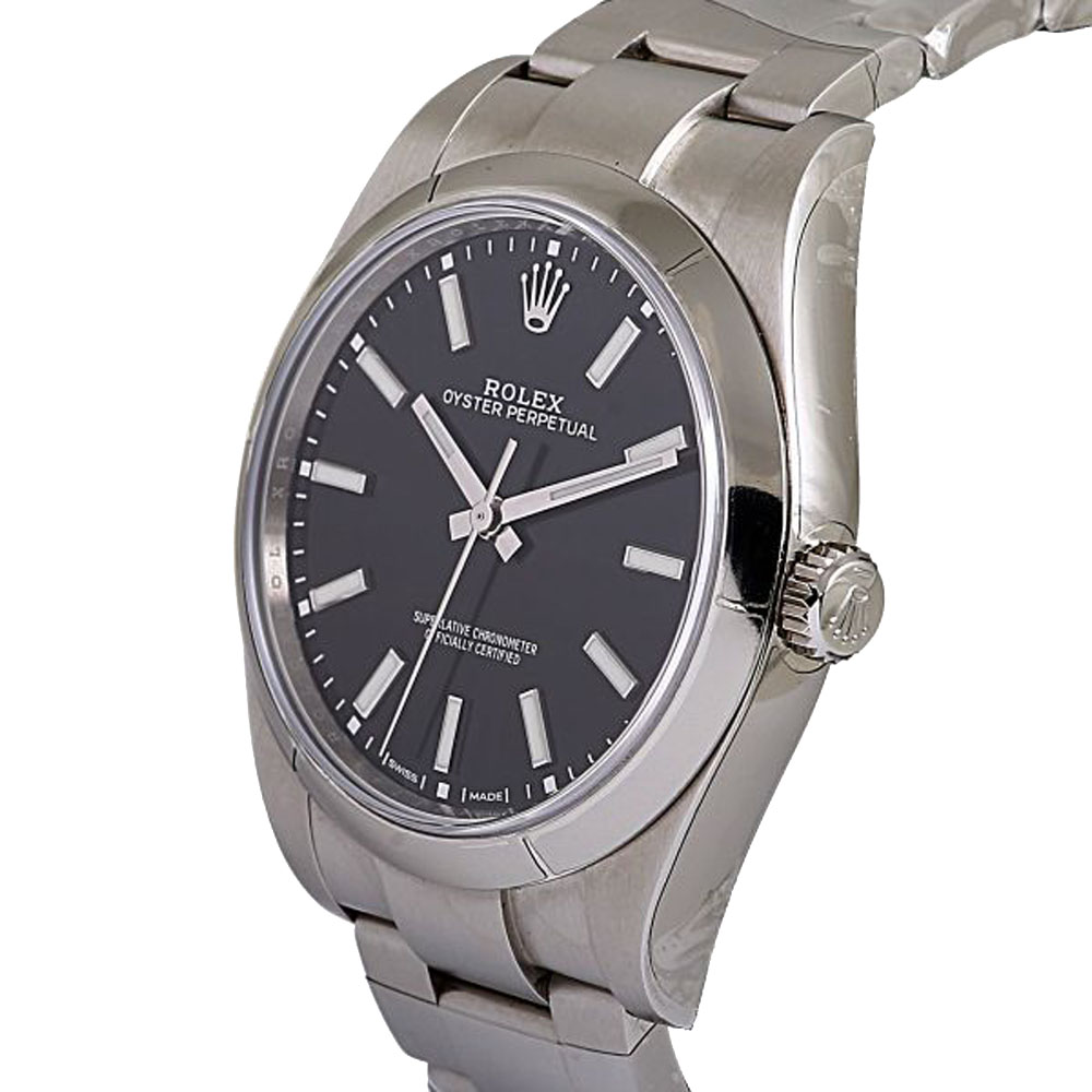 

Rolex Black Stainless Steel Oyster Perpetual 114300 Men's Wristwatch 39 MM
