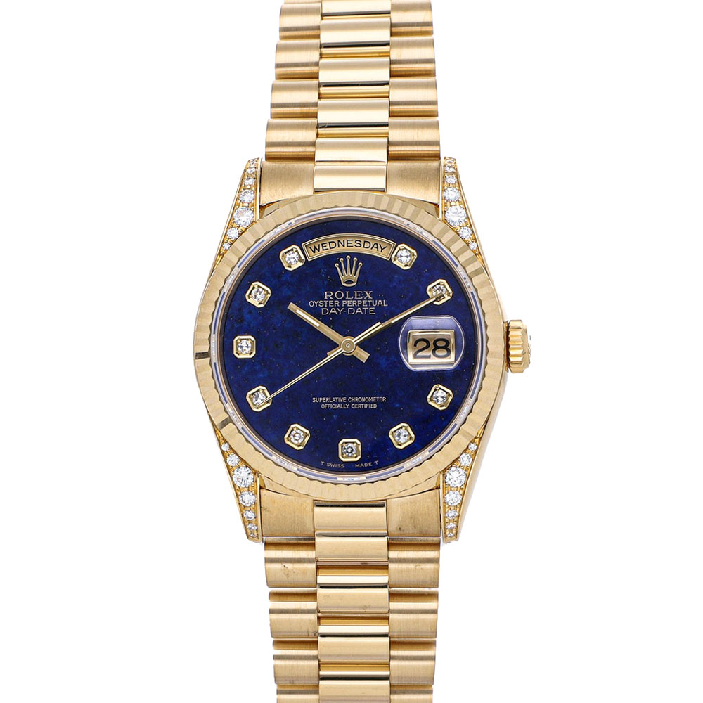 Pre-owned Rolex Blue Diamonds 18k Yellow Gold Day-date 18338 Men's ...