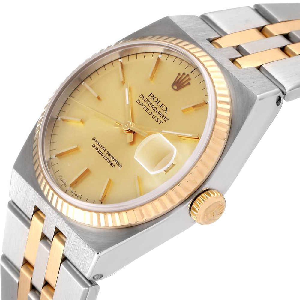 

Rolex Champagne 18K Yellow Gold And Stainless Steel Oysterquartz Datejust 17013 Men's Wristwatch 36 MM