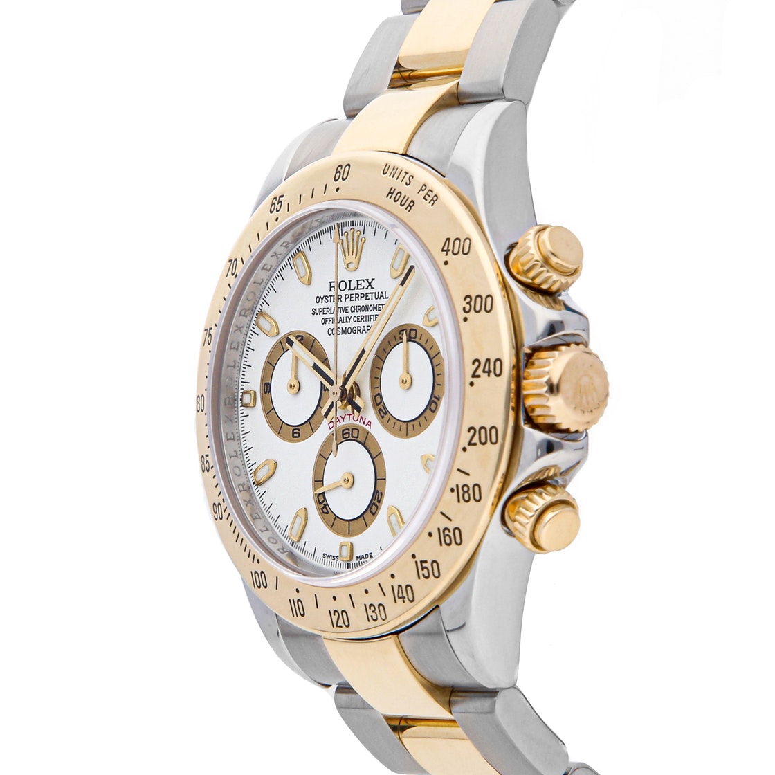 

Rolex White 18K Yellow Gold And Stainless Steel Cosmograph Daytona 116523 Men's Wristwatch 40 MM