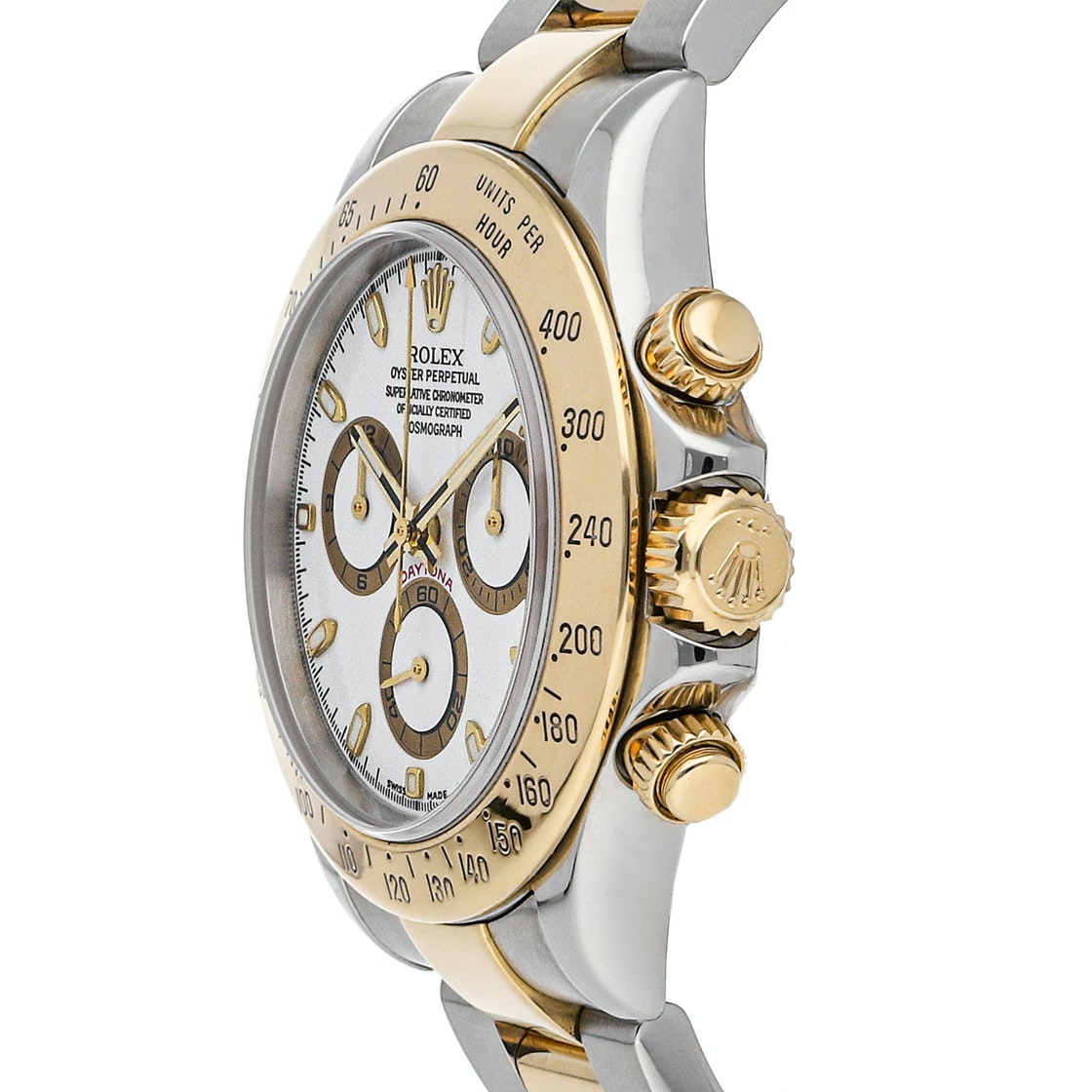 

Rolex White 18K Yellow Gold And Stainless Steel Cosmograph Daytona 116523 Men's Wristwatch 40 MM