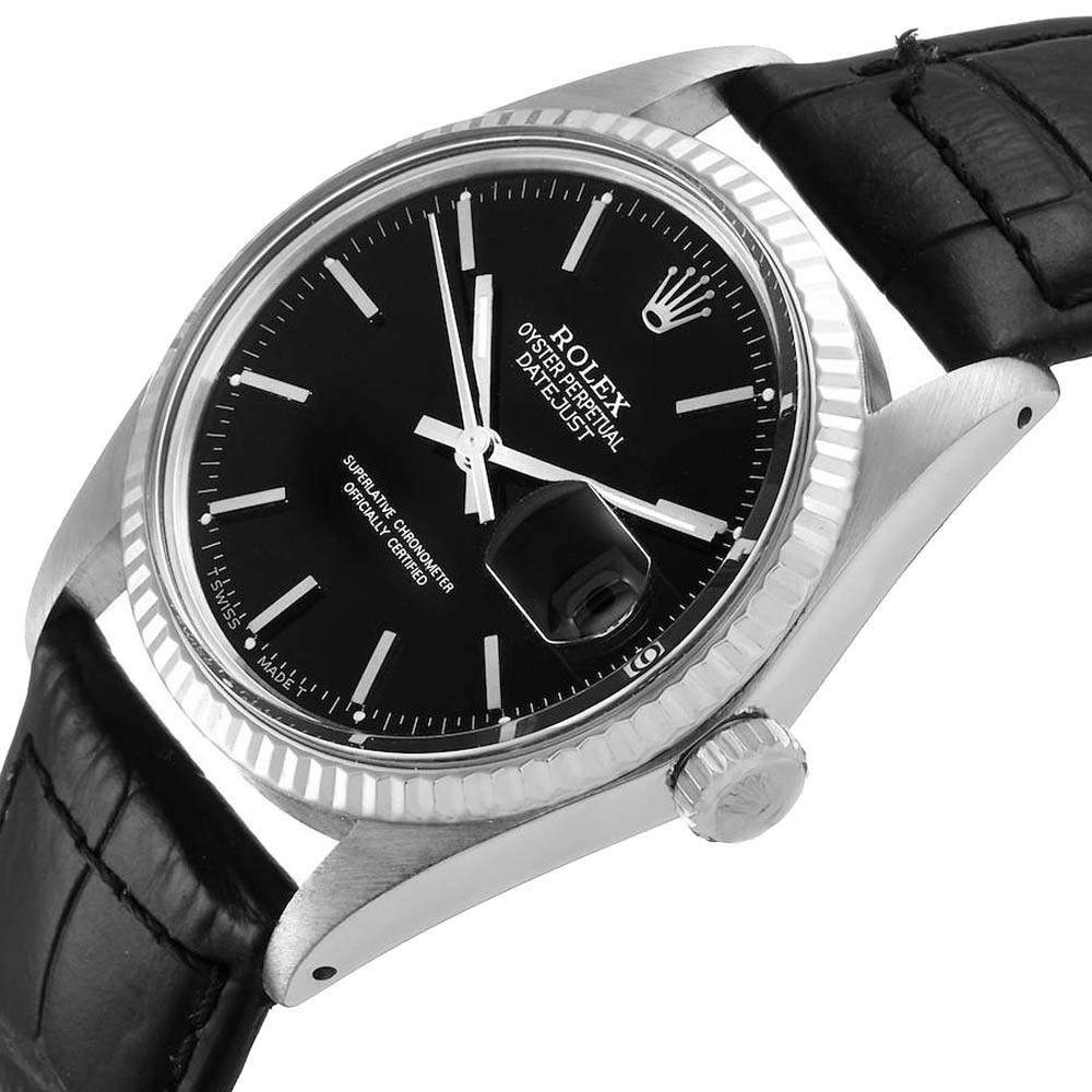 

Rolex Black 18K White Gold And Stainless Steel Datejust Vintage 16014 Men's Wristwatch 36 MM