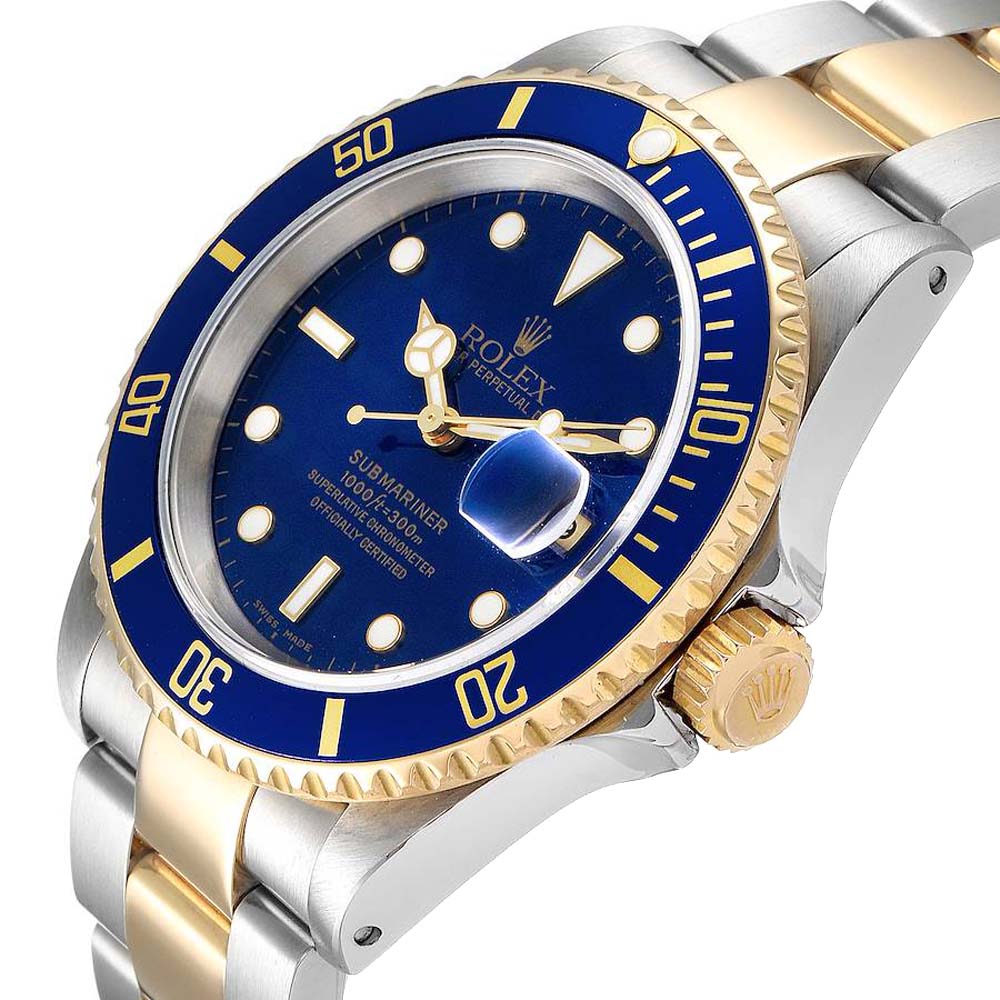 

Rolex Blue 18k Yellow Gold And Stainless Steel Submariner 16613 Men's Wristwatch 40 MM