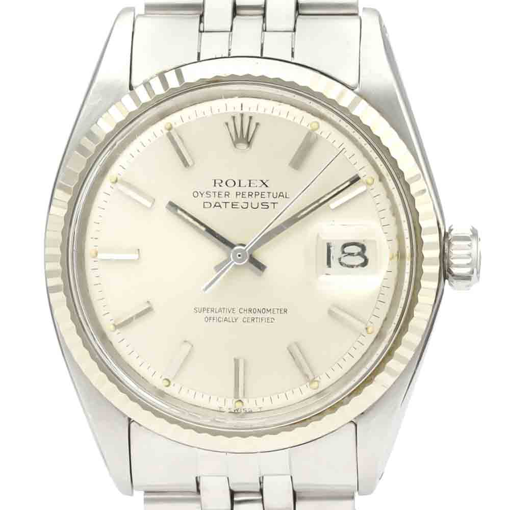 

Rolex Silver 18K White Gold And Stainless Steel Datejust 1601 Vintage Men's Wristwatch 36 MM