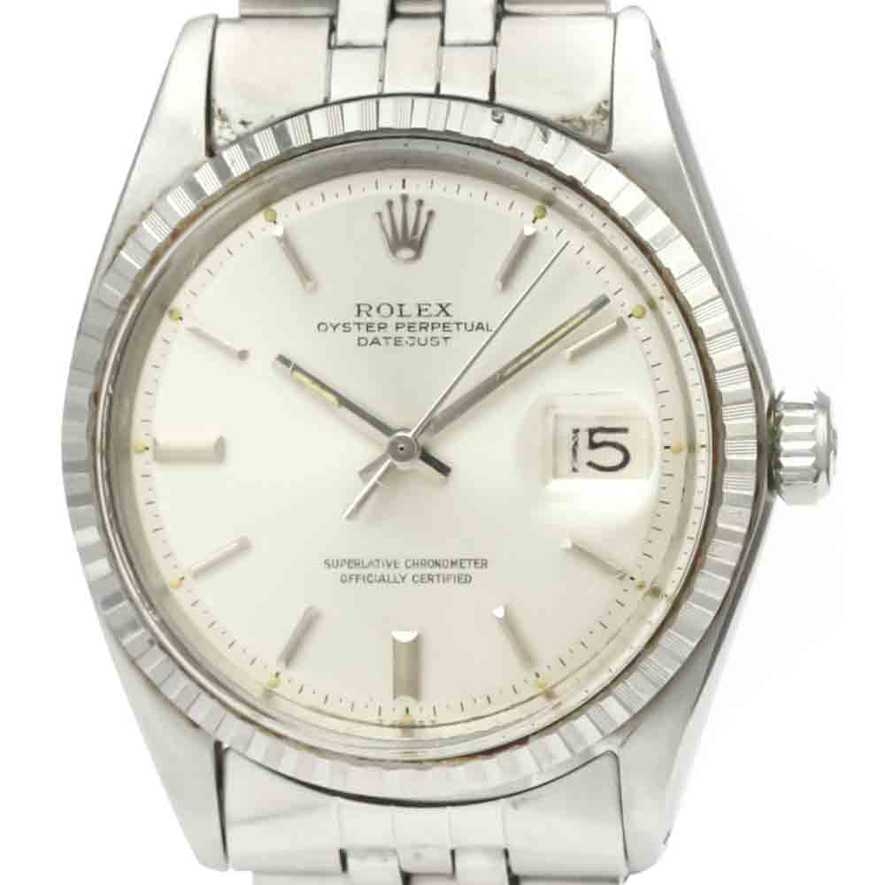 

Rolex Silver 18K White Gold And Stainless Steel Datejust 1603 Vintage Men's Wristwatch 36 MM