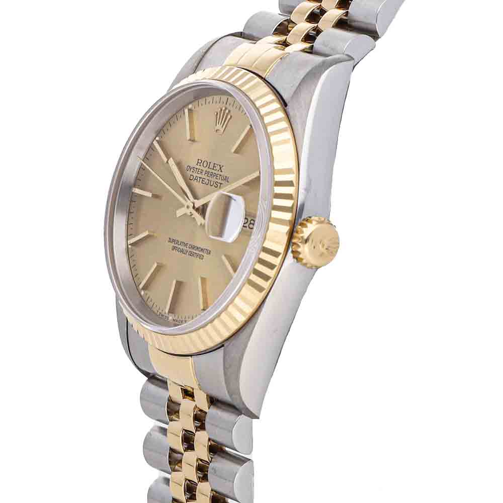 

Rolex Champagne 18K Yellow Gold And Stainless Steel Datejust 16233 Men's Wristwatch 36 MM