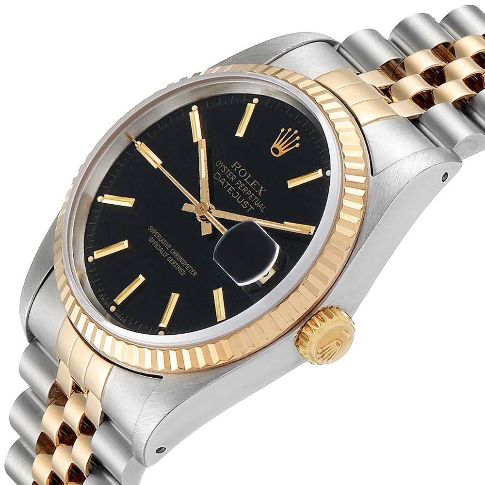 

Rolex Black 18K Yellow Gold And Stainless Stee Datejust 16233 Men's Wristwatch 36 MM
