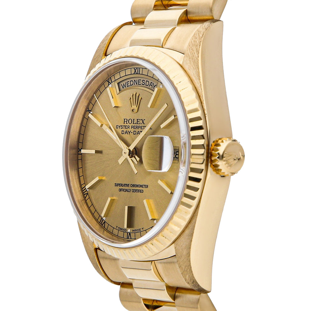 

Rolex Champagne 18K Yellow Gold Day-Date 18238 Men's Wristwatch 36 MM