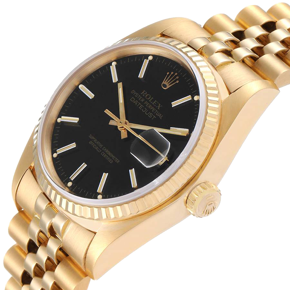 

Rolex Black 18K Yellow Gold Datejust Vintage 16018 Men's Wristwatch 36 MM