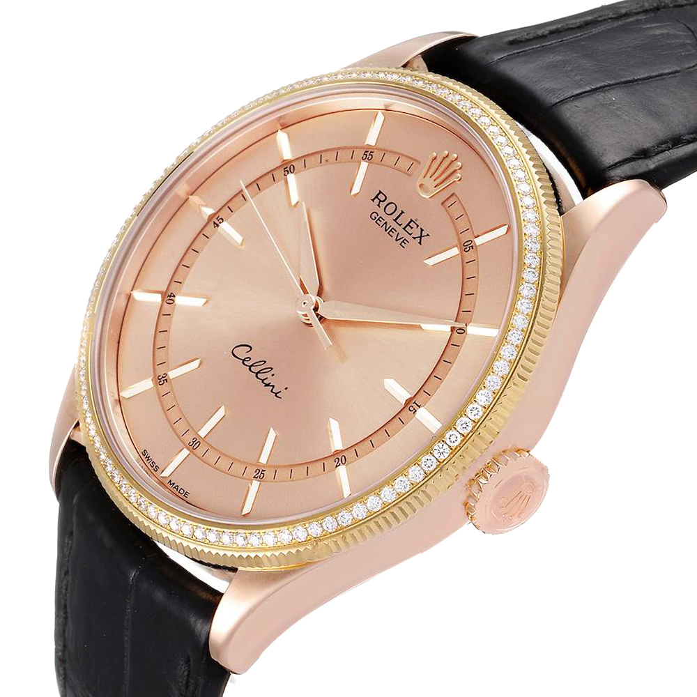 

Rolex Pink Diamond 18K Rose Gold Cellini Automatic 50705 Men's Wristwatch 39 MM