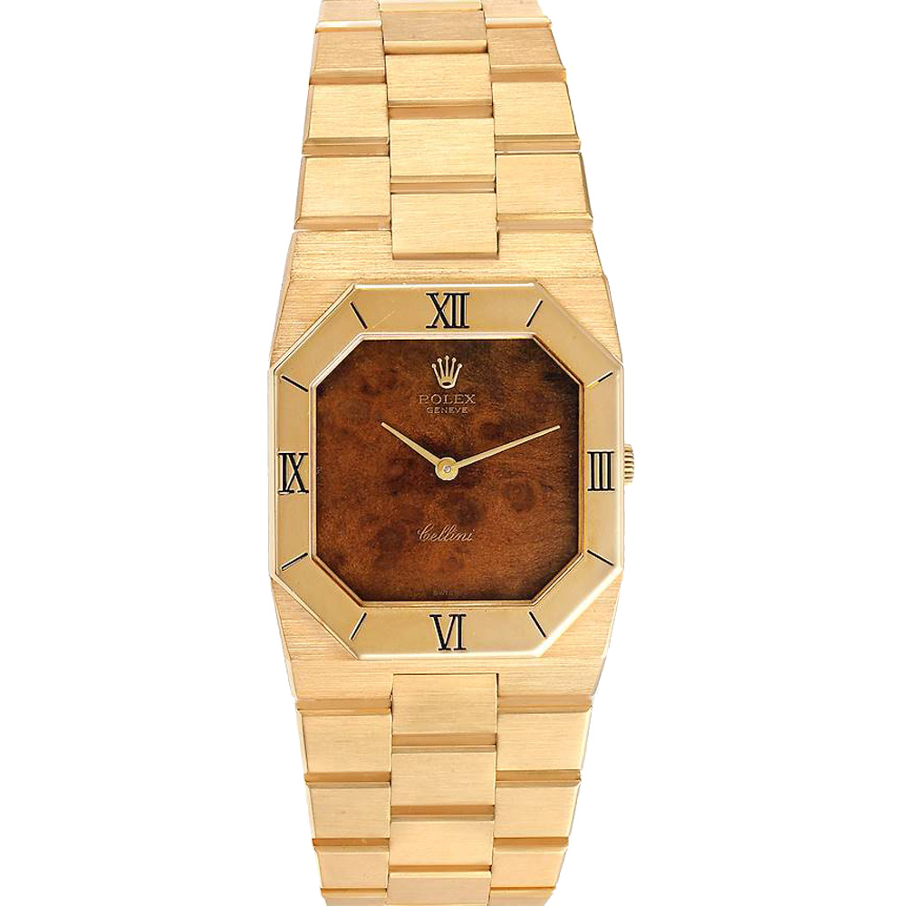 Click to view more detailed imagery on our partner's website Pre-owned Rolex Brown Wooden 18k Yellow Gold Cellini Octagonal 4350 Men's Wristwatch 30 X 27 Mm