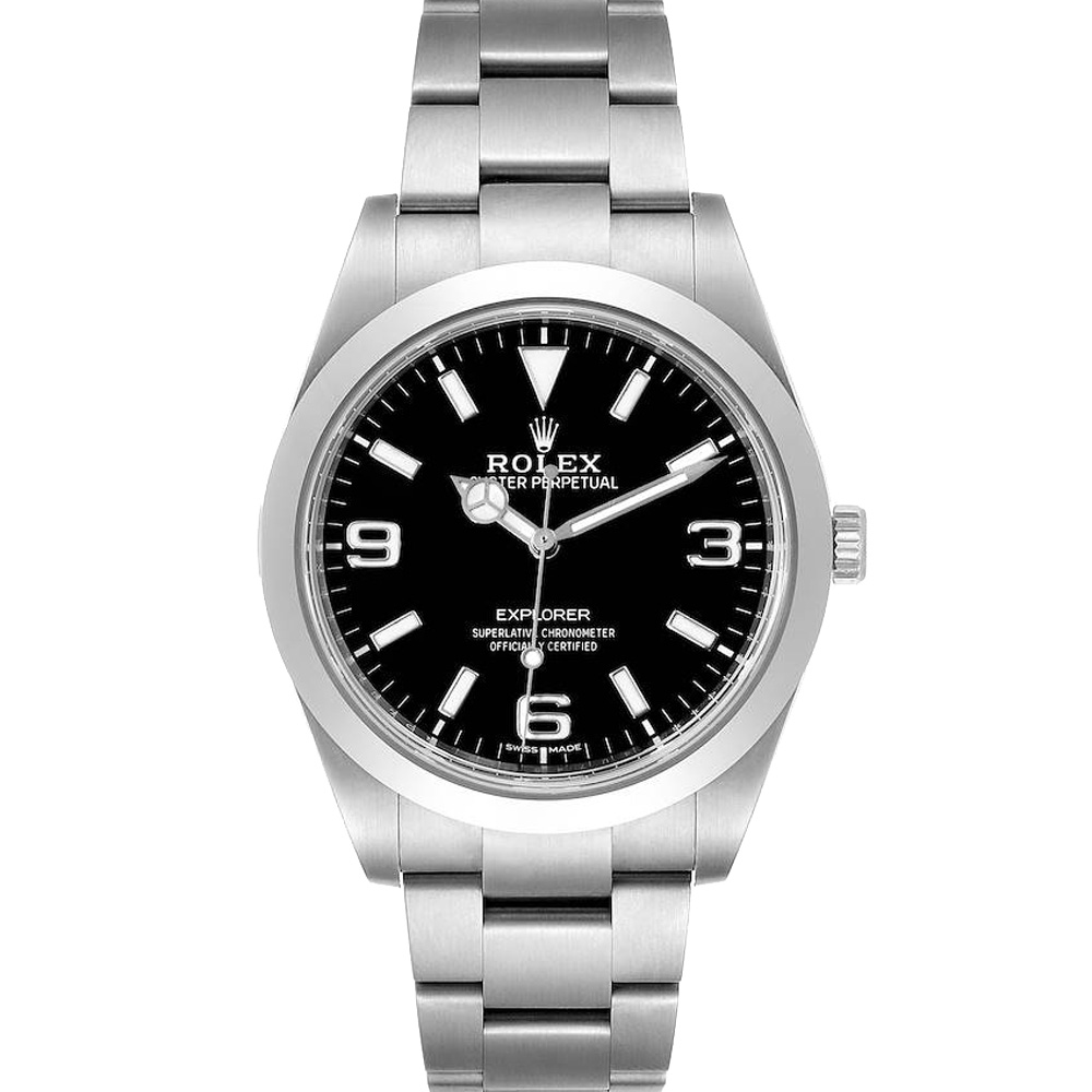 Click to view more detailed imagery on our partner's website Pre-owned Rolex Black Stainless Steel Explorer I 214270 Automatic Men's Wristwatch 39 Mm