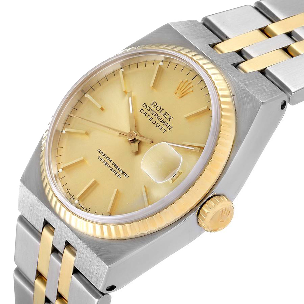 

Rolex Champagne 18K Yellow Gold And Stainless Steel Oysterquartz Datejust 17013 Men's Wristwatch 36 MM