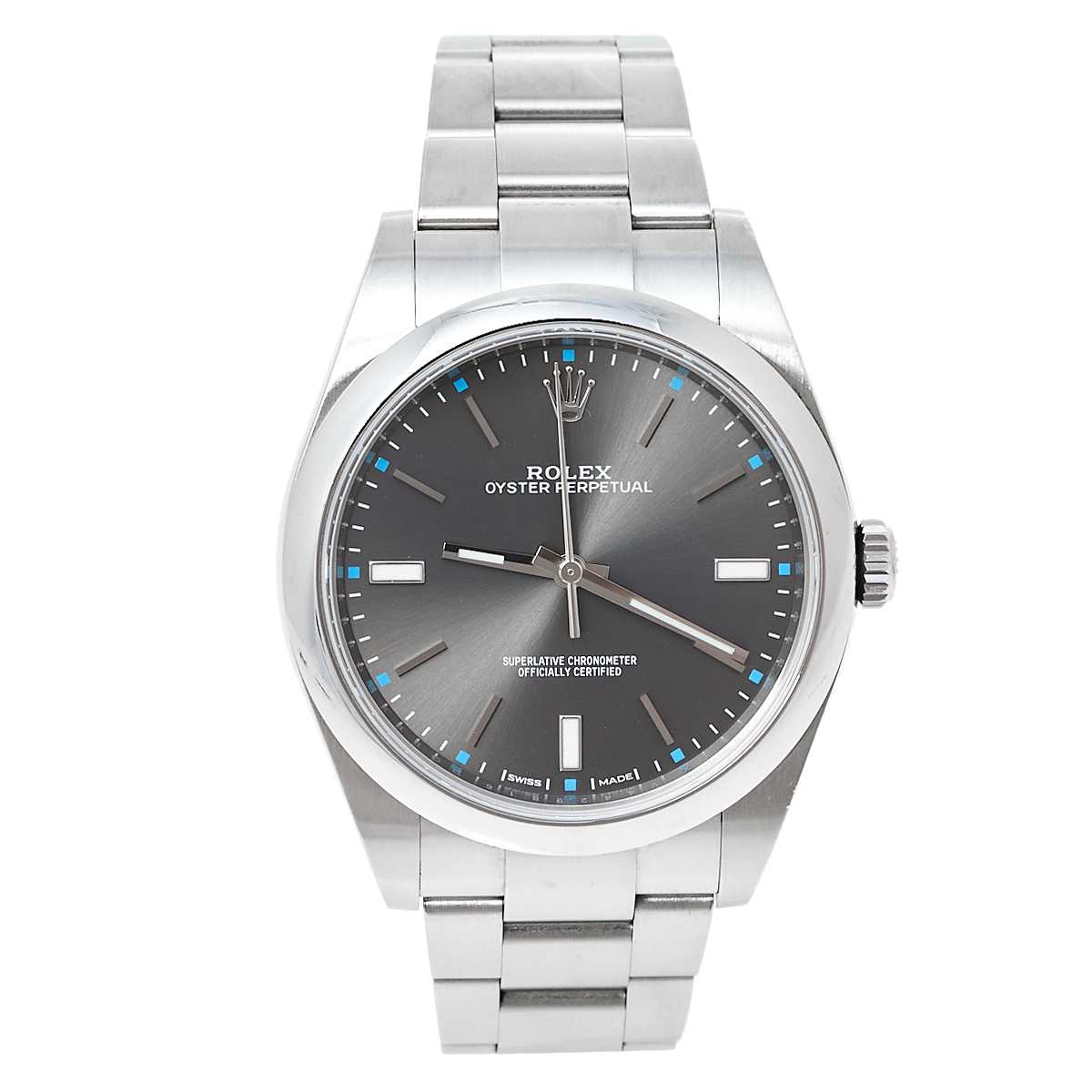 Pre Owned Rolex Grey Stainless Steel Oyster Perpetual M114300-0001 Automatic Men's Wristwatch 39 mm