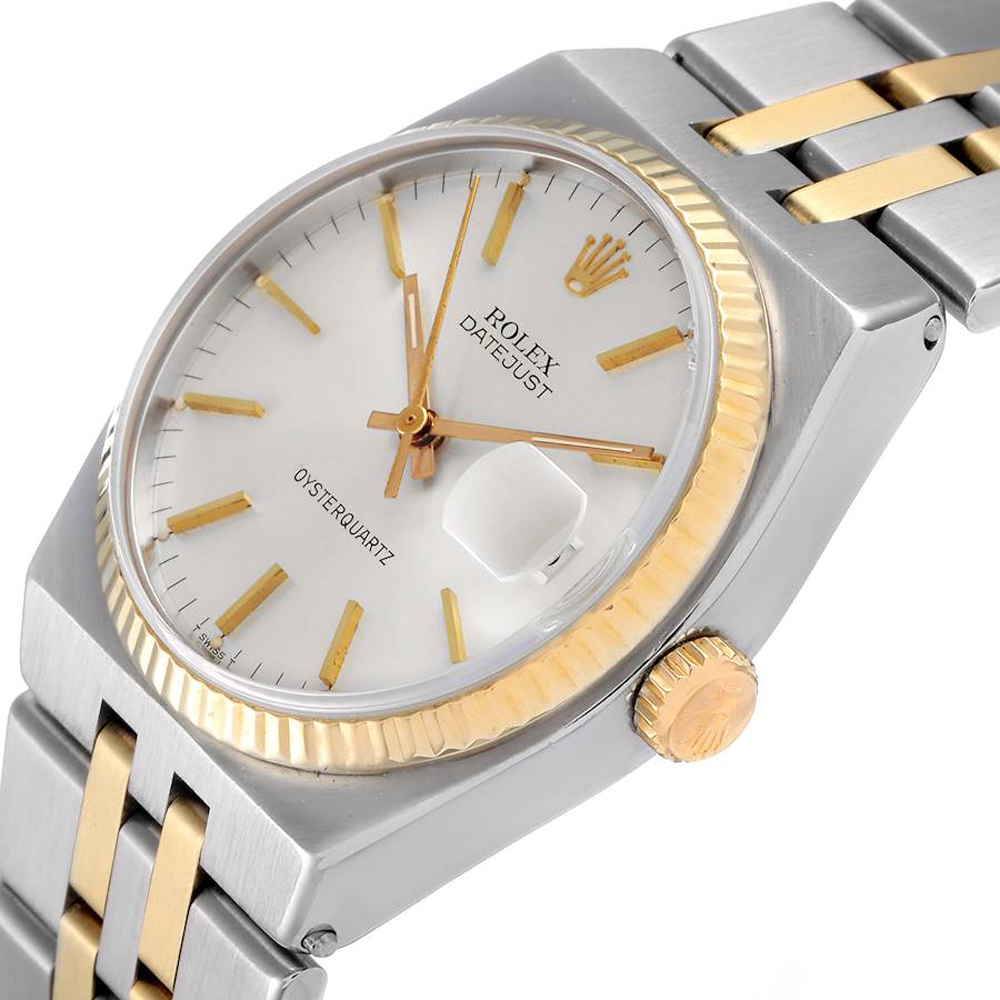 

Rolex Silver 14k Yellow Gold And Stainless Steel Oysterquartz Datejust 17013 Men's Wristwatch 36 MM