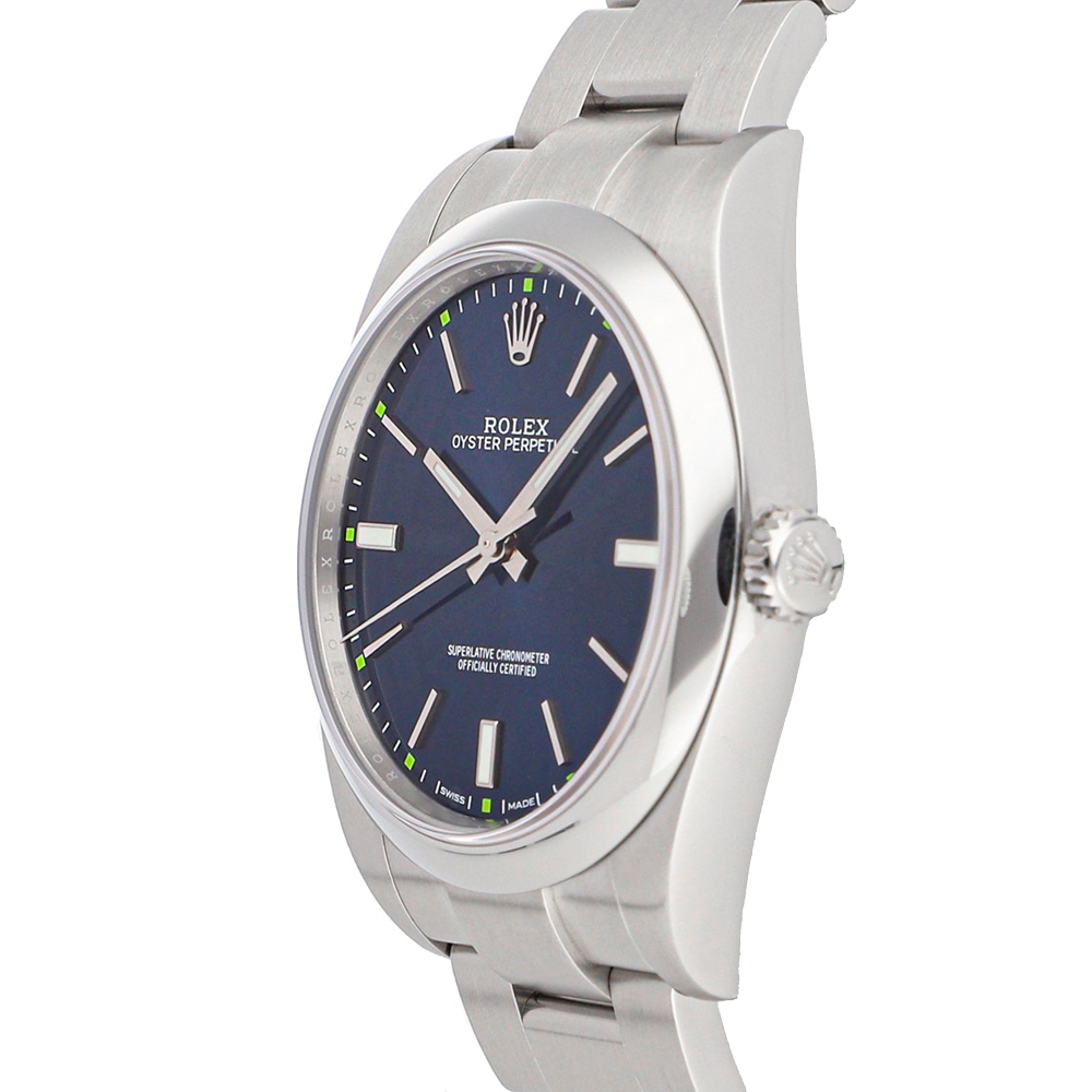 

Rolex Blue Stainless Steel Oyster Perpetual 114300 Men's Wristwatch 39 MM