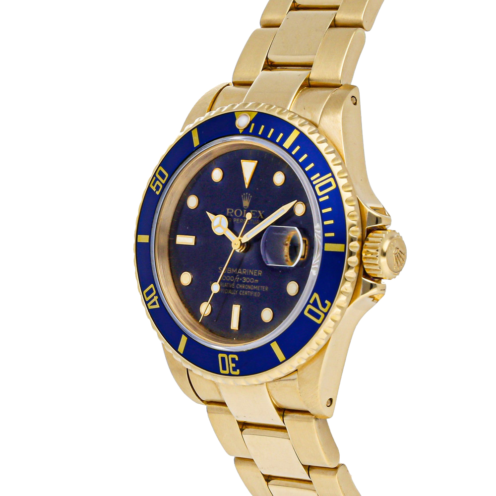 

Rolex Blue 18K Yellow Gold Submariner Date 16808 Men's Wristwatch 40 MM