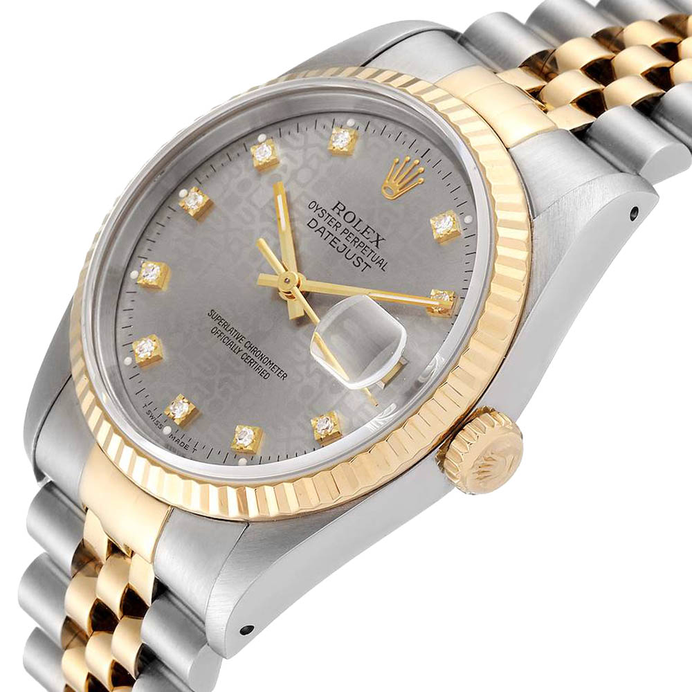 

Rolex Grey Diamonds 18K Yellow Gold And Stainless Steel Datejust 16233 Men's Wristwatch 36 MM