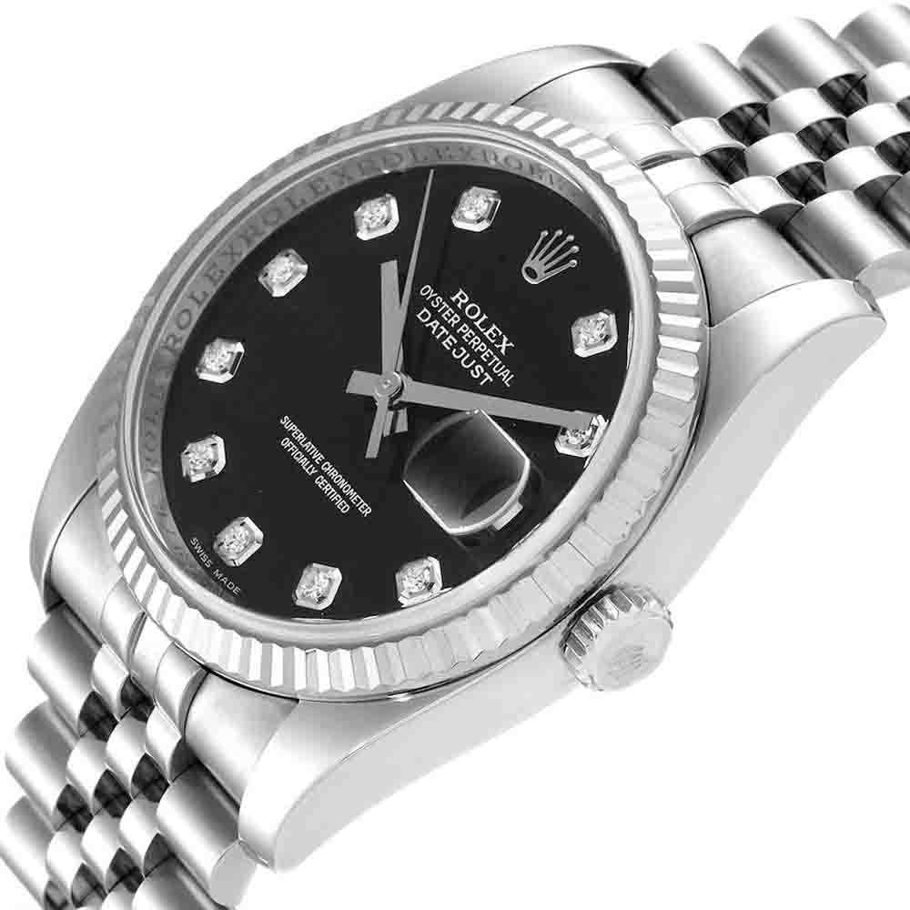 

Rolex Black Diamonds 18k White Gold And Stainless Steel Datejust 116234 Men's Wristwatch 36 MM