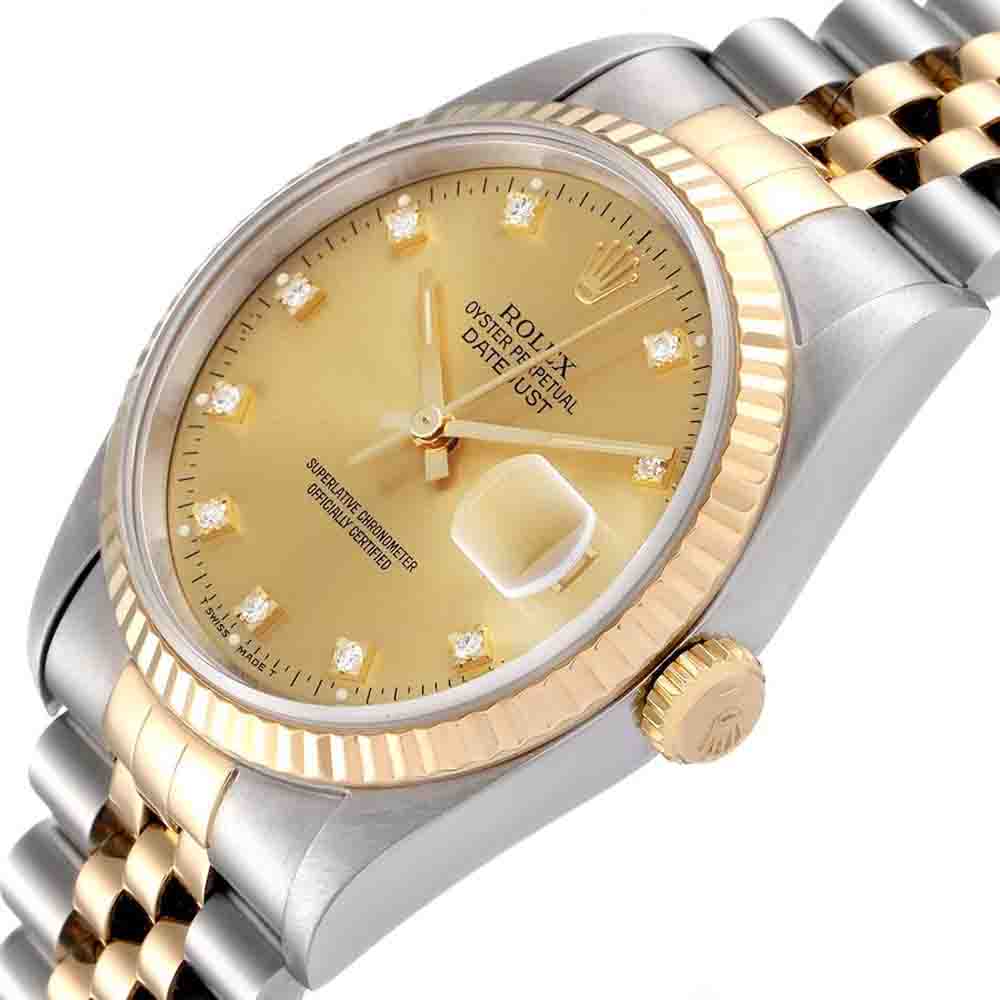 

Rolex Champagne Diamonds 18K Yellow Gold And Stainless Steel Datejust 16233 Men's Wristwatch 36 MM