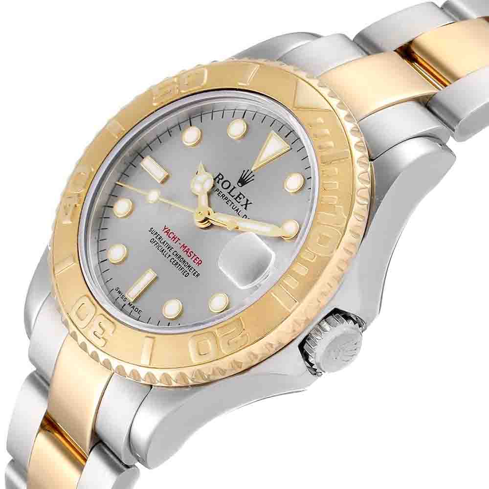 

Rolex Slate 18K Yellow Gold And Stainless Steel Yachtmaster 168623 Men's Wristwatch 35 MM, Silver