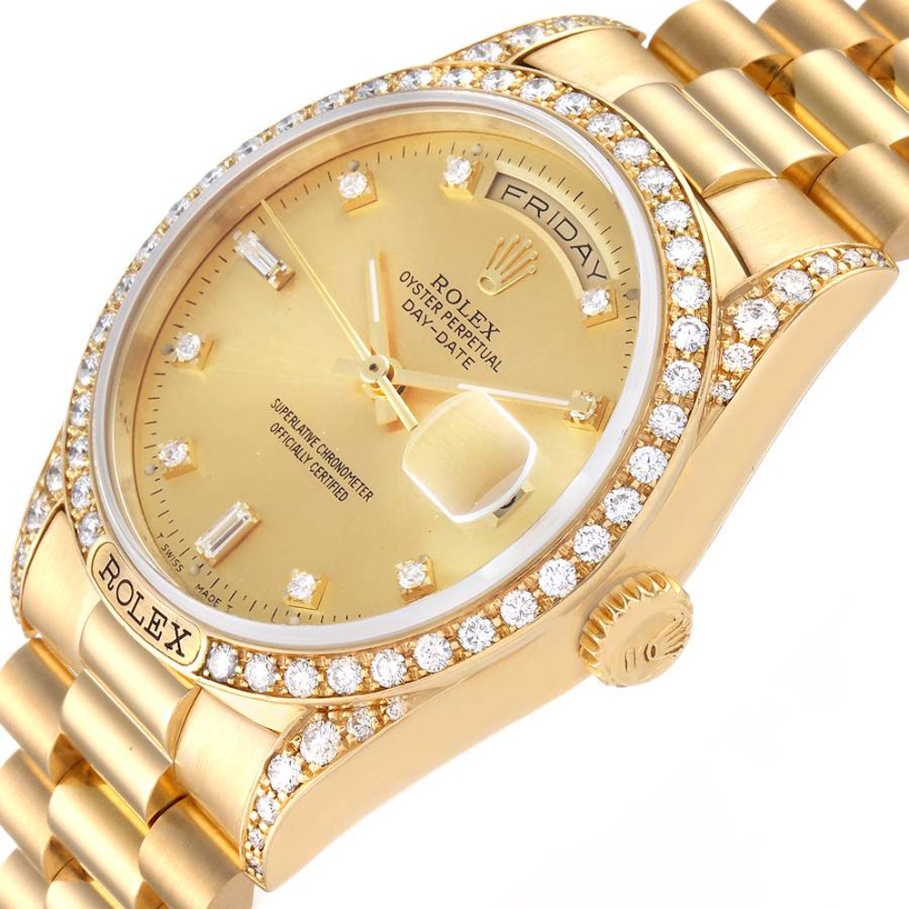 

Rolex Champagne Diamonds 18K Yellow Gold President Day-Date 18388 Men's Wristwatch 36 MM