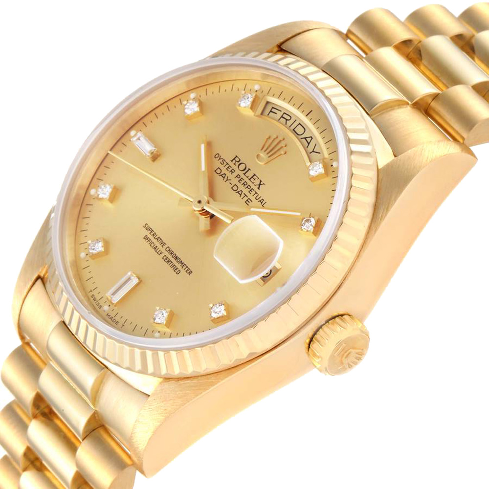 

Rolex Champagne Diamonds 18k Yellow Gold President Day-Date 18038 Men's Wristwatch 36 MM
