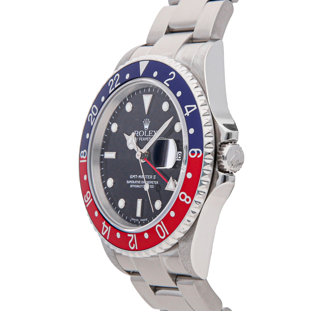 

Rolex Black Stainless Steel GMT-Master II "Pepsi" 16710 Men's Wristwatch 40 MM