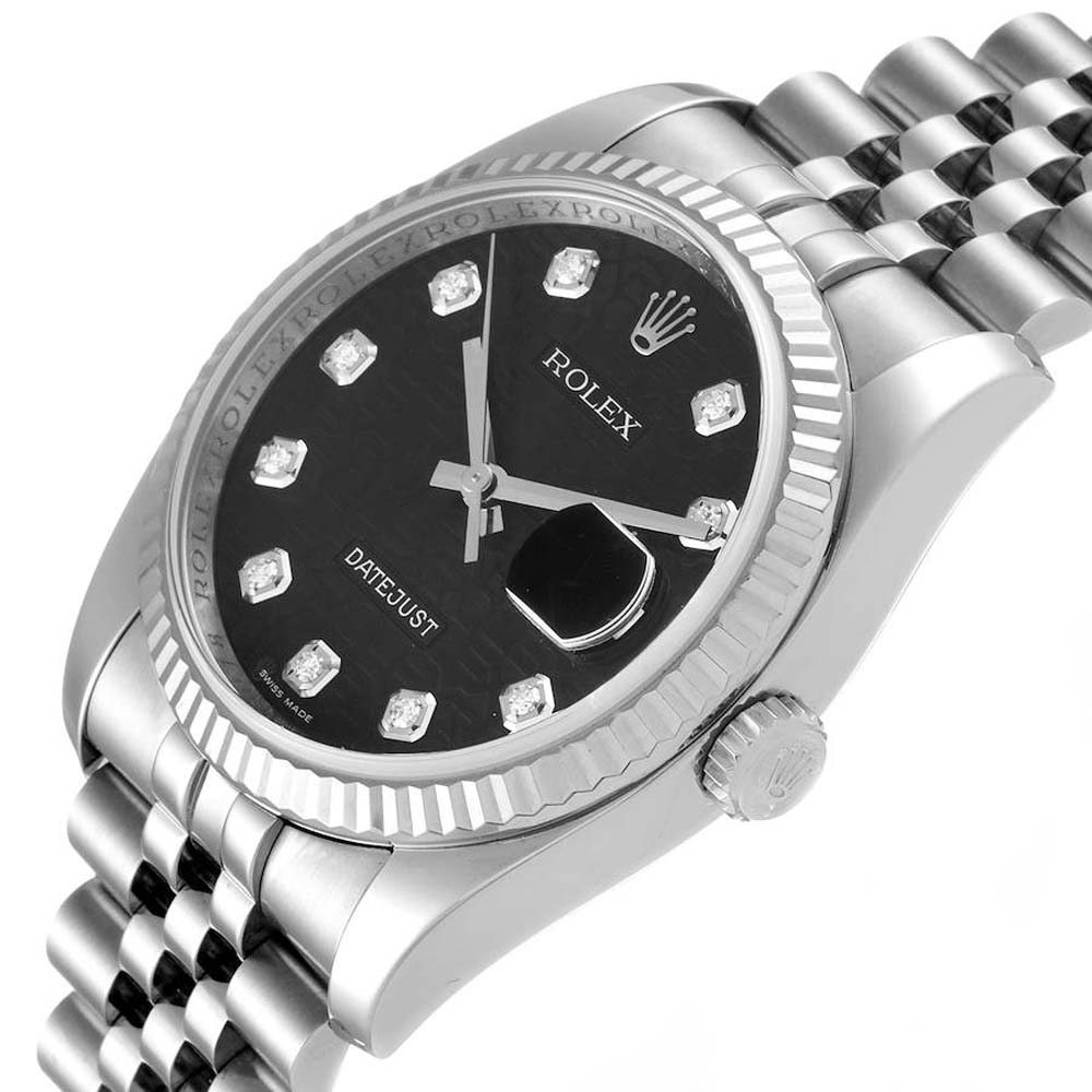 

Rolex Black Diamonds 18k White Gold And Stainless Steel Datejust 116234 Men's Wristwatch 36 MM