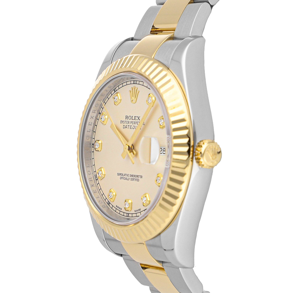 

Rolex Ivory Diamonds 18K Yellow Gold And Stainless Steel Datejust II 116333 Men's Wristwatch 41 MM, Cream