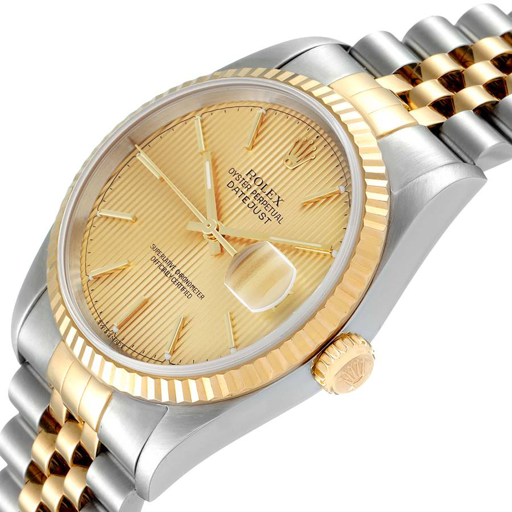 

Rolex Champagne 18K Yellow Gold And Stainless Steel Datejust 16233 Men's Wristwatch 36 MM