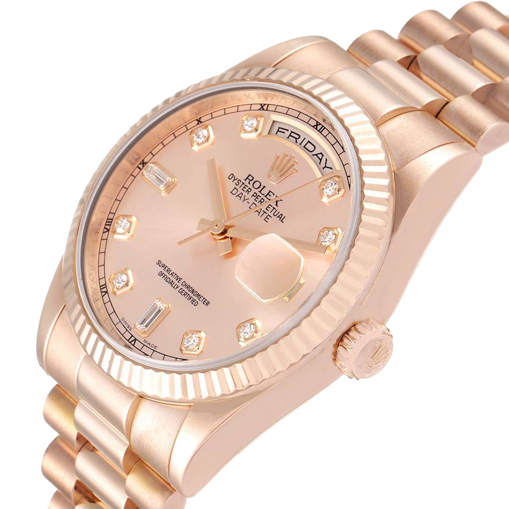 

Rolex Salmon Diamonds 18K Rose Gold President Day Date 118235 Men's Wristwatch 36 MM, Pink