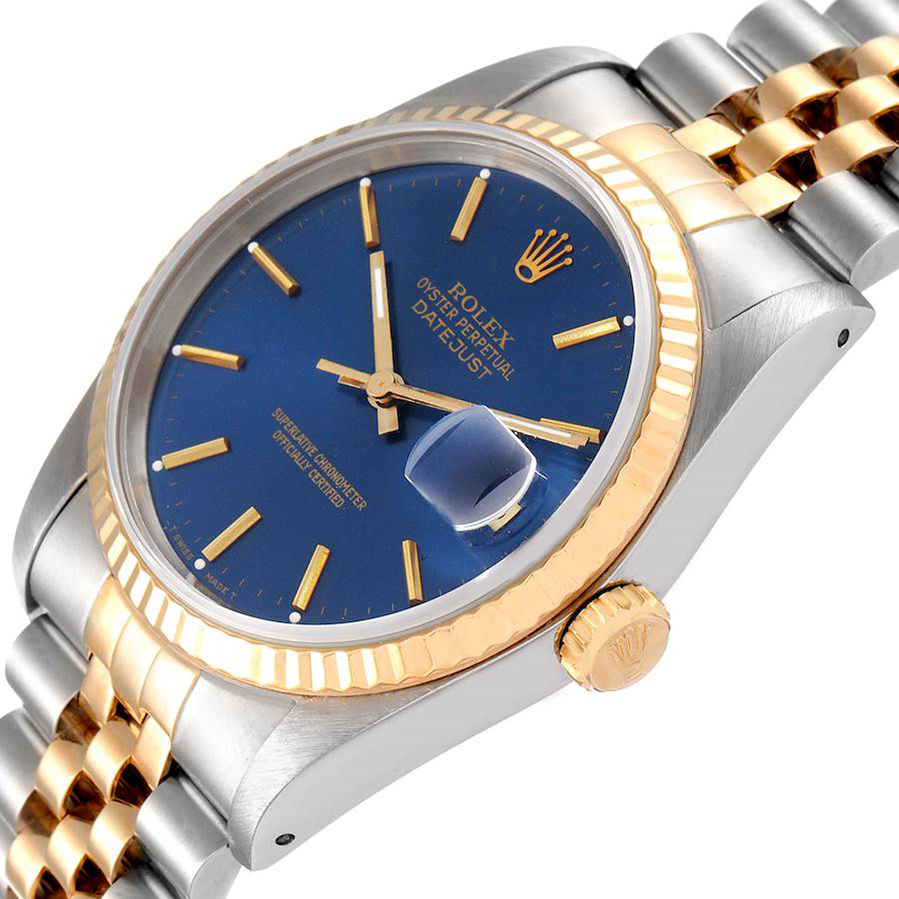

Rolex Blue 18K Yellow Gold And Stainless Steel Datejust 16233 Men's Wristwatch 36 MM