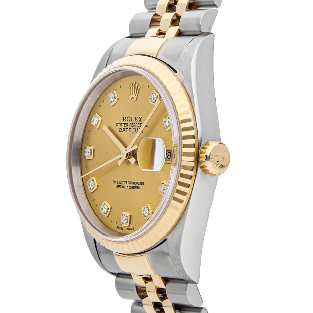 

Rolex Champagne Diamonds 18k Yellow Gold And Stainless Steel Datejust 16233 Men's Wristwatch 36 MM