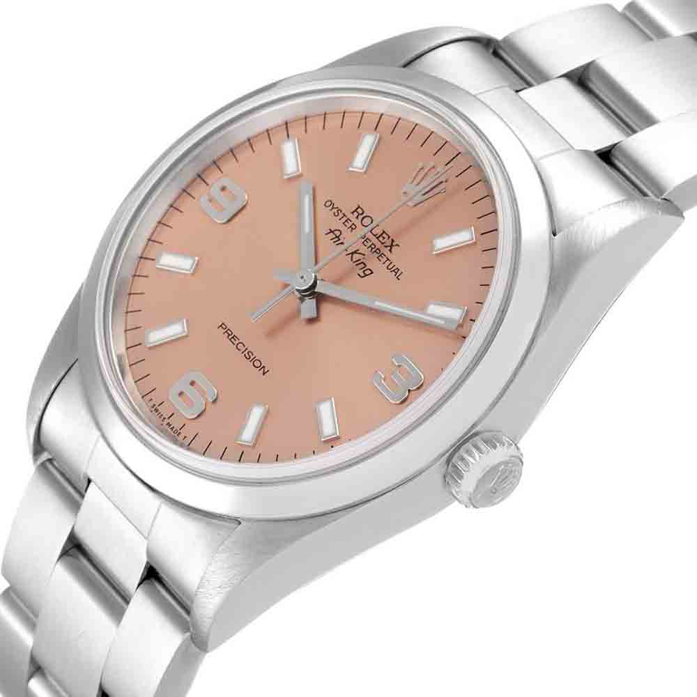 

Rolex Salmon Stainless Steel Air King 14000 Men's Wristwatch 34 MM, Pink