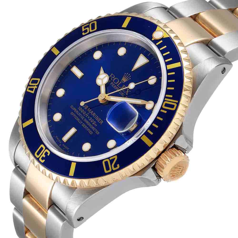 

Rolex Blue 18K Yellow Gold And Stainless Steel Submariner 16613 Men's Wristwatch 40 MM