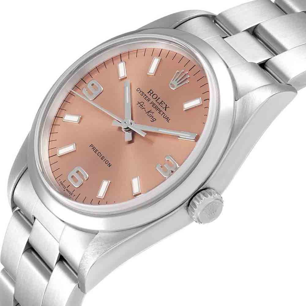 

Rolex Salmon Stainless Steel Air King 14000 Men's Wristwatch 34 MM, Pink