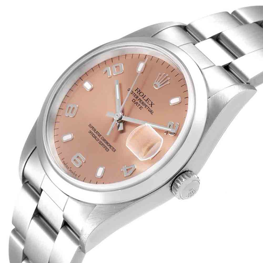 

Rolex Salmon Stainless Steel Air King 14000 Men's Wristwatch 34 MM, Pink