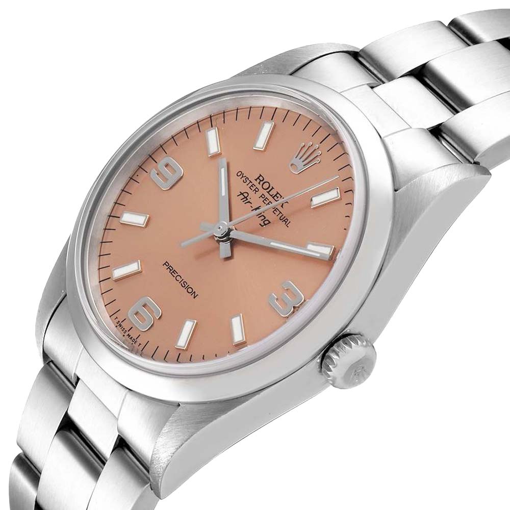 

Rolex Salmon Stainless Steel Air King 14000 Men's Wristwatch 34 MM, Pink