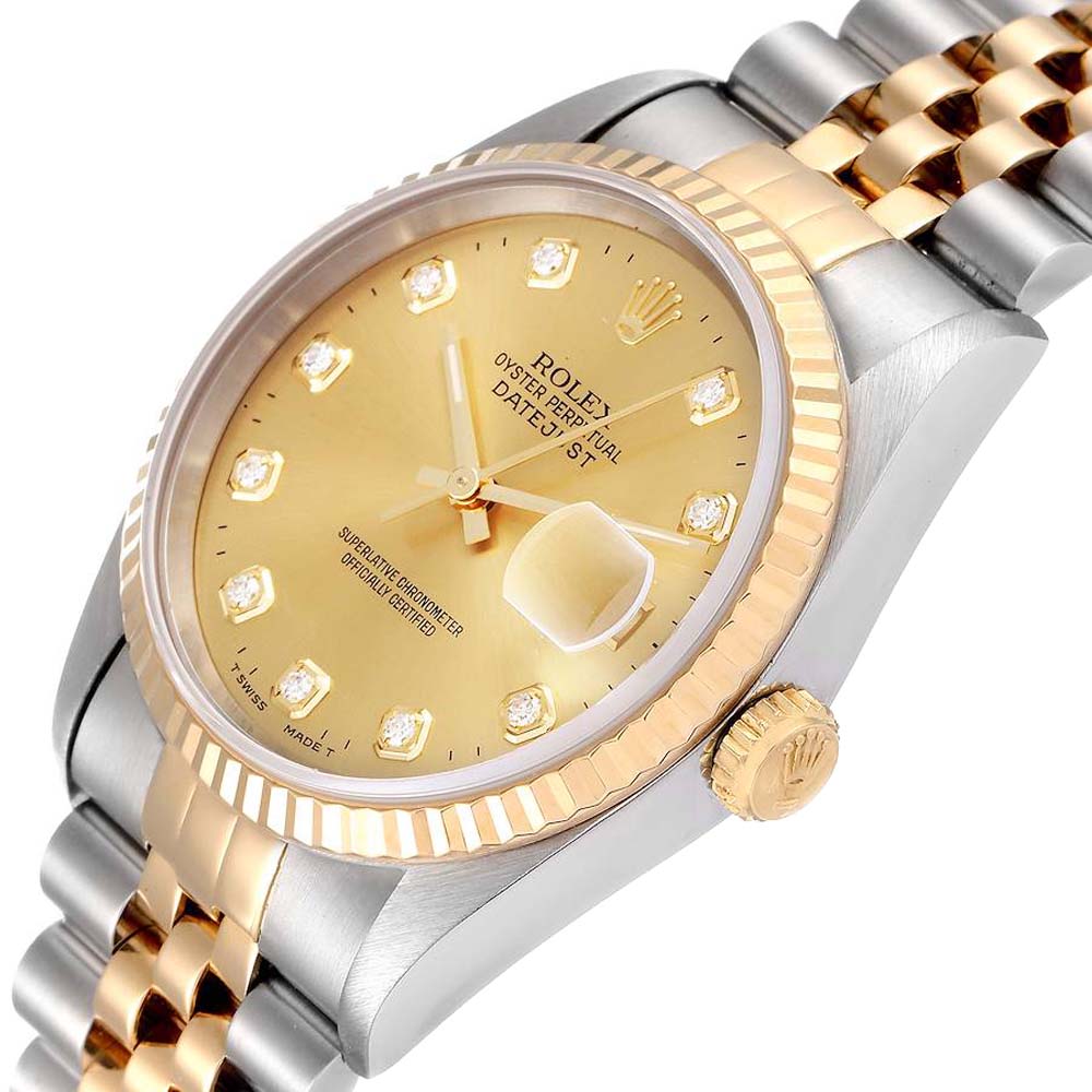 

Rolex Champagne Diamonds 18K Yellow Gold And Stainless Steel Datejust 16233 Men's Wristwatch 36 MM